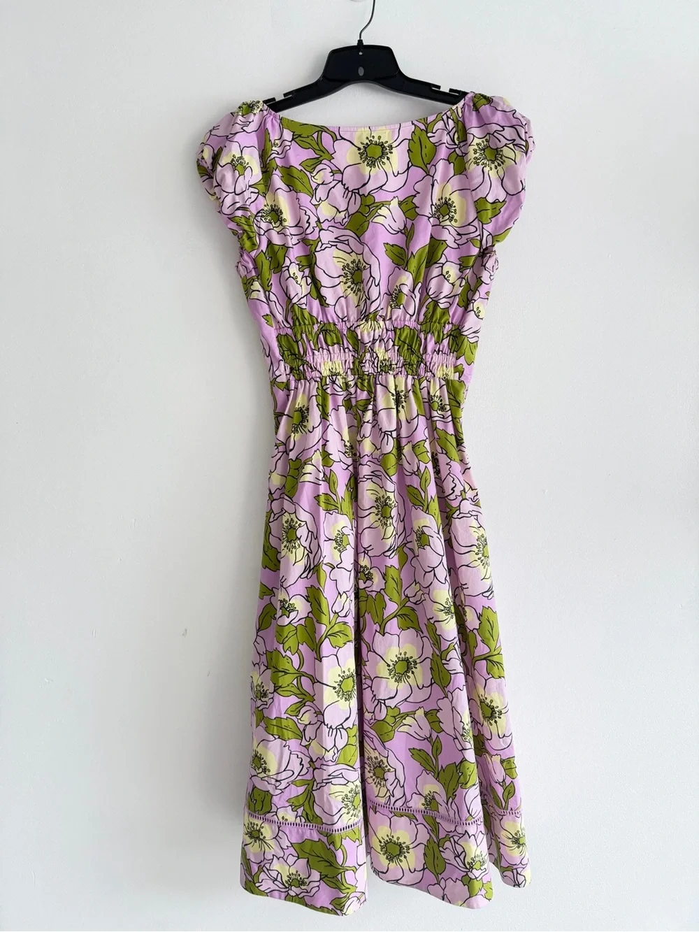 Tory Burch Pink Floral Smocked Cotton Dress Size 10 8719